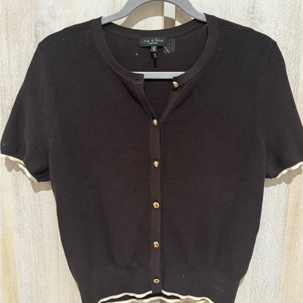 Rag & Bone Brown and Cream Tipped Button Up Sweater